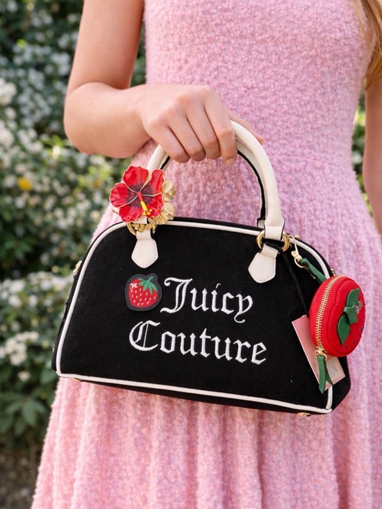 Juicy Couture Handbags - Juicy Couture Black Satchel with White Trim & Strawberry Charm